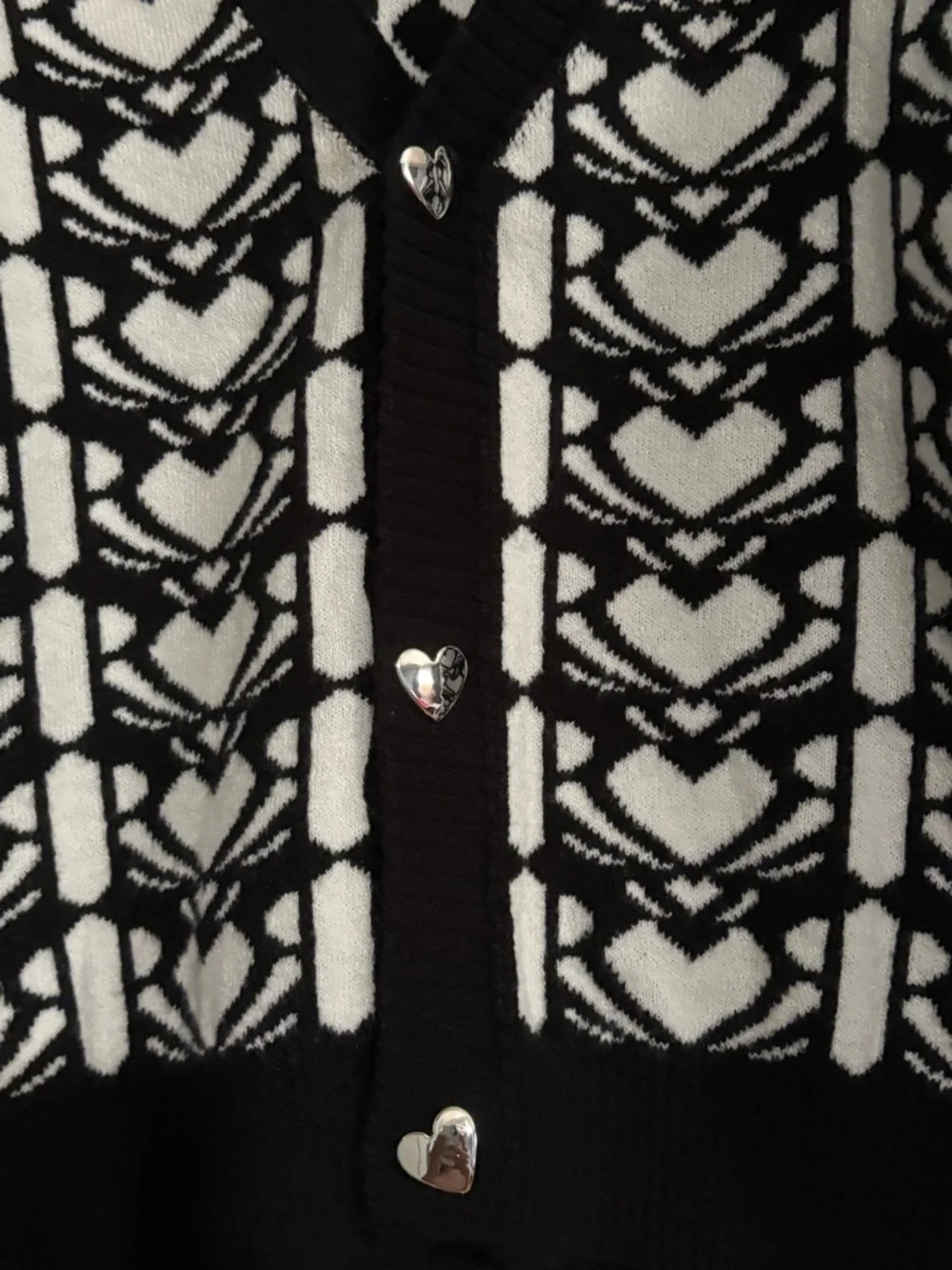 Paisley lane  Black & White Heart Jacquard Cardigan